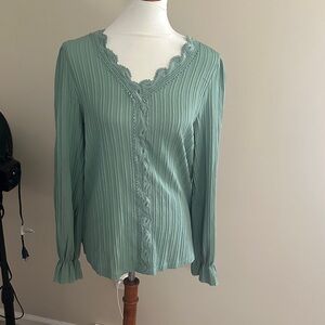 Miss Sparkling Green Lace Trim Blouse